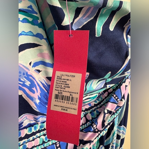 Lilly Pulitzer Malia Maxi Dress in High Tide Navy Ready Set Gecko Engineered M - Picture 4 of 5